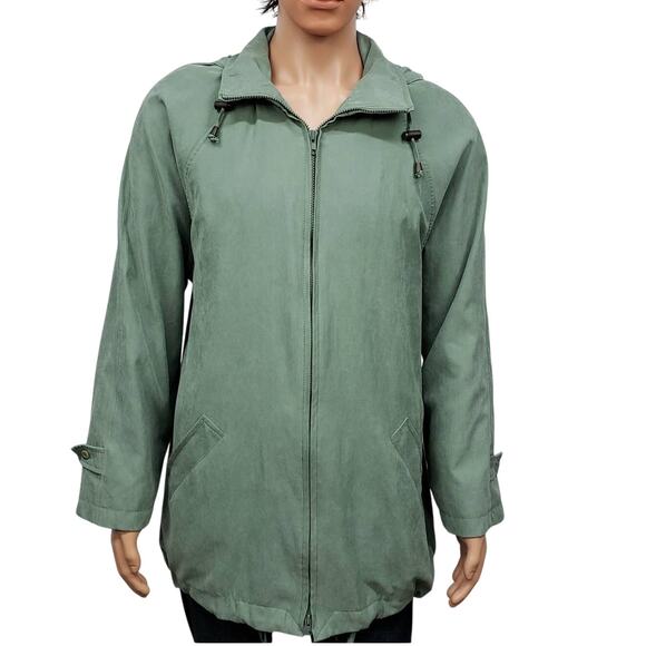 London Fog Removable Hood Windbreaker Trench Jacket Zip Up XL Sage Green - Picture 4 of 12